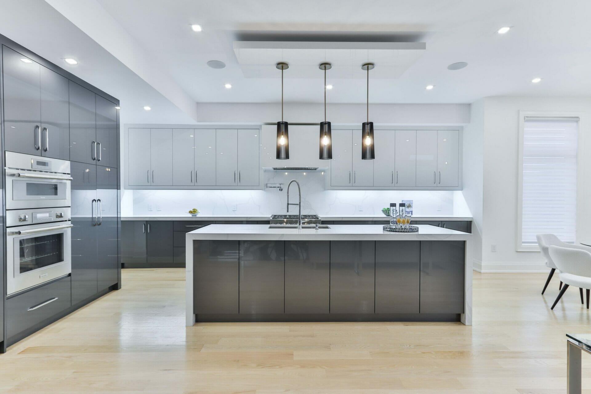 Interior design of a beige kitchen in a modern style 2023 