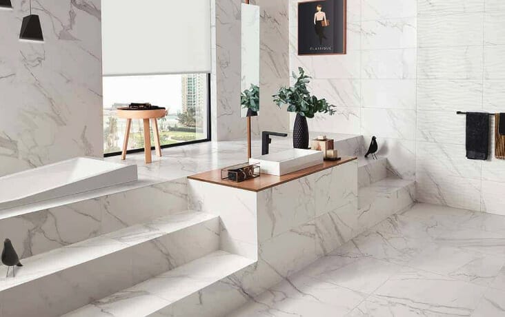 The natural appearance of stone makes it a popular choice in current bathroom design trends. 