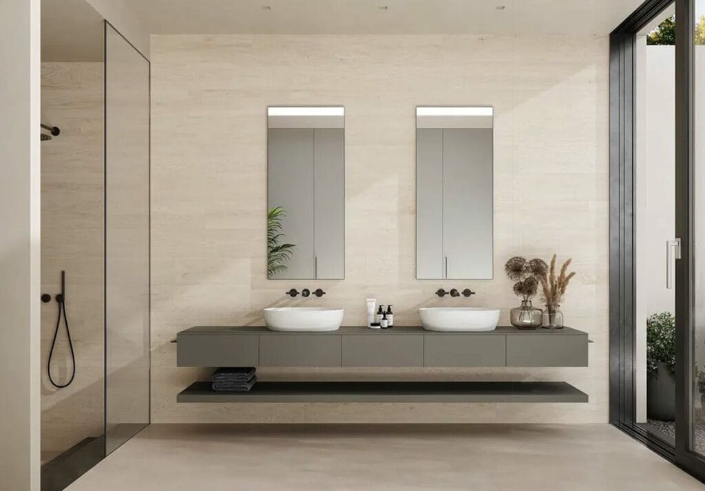 Large format tiles are rising in popularity in 2024 to create an air of space and minimalist chic. 