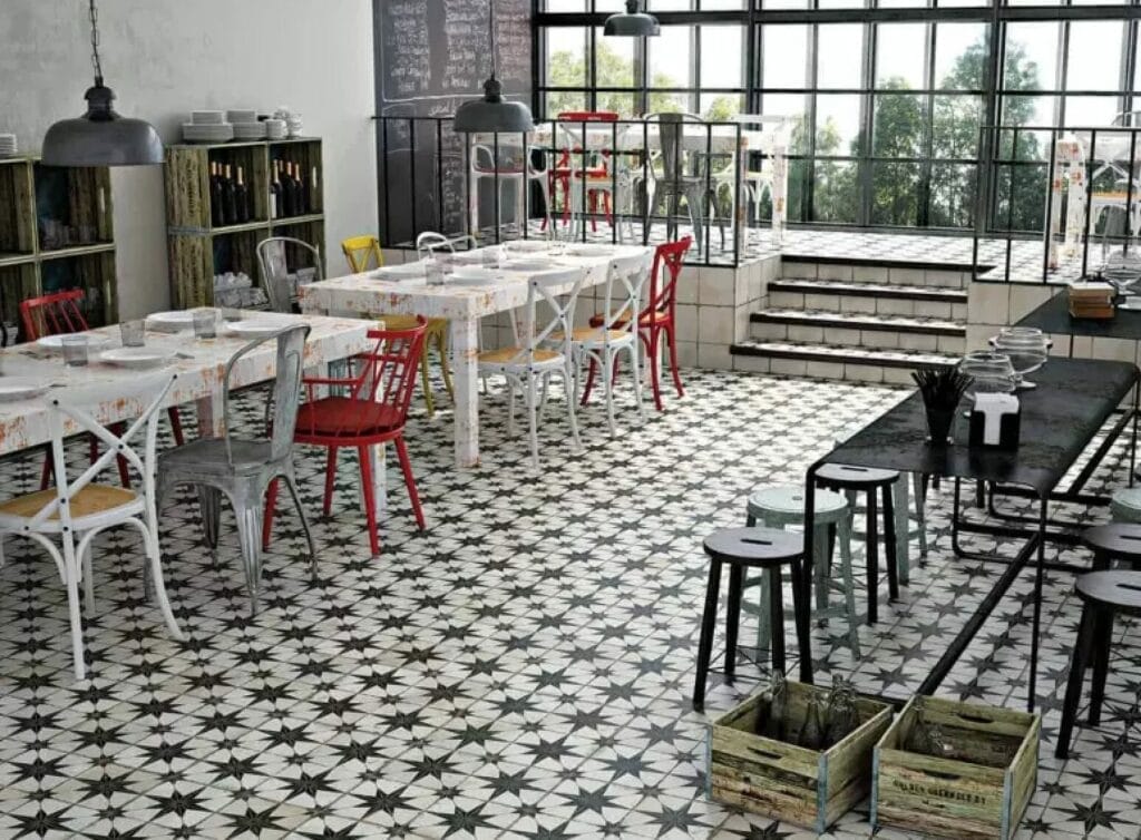 These Future Star Black, White Matt Pattern Floor Tiles lend a classic vintage style to your renovation project.